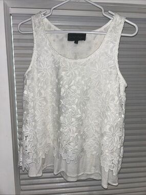 Sunday in Brooklyn Double Layer Lace Tank Top | White | Size Small